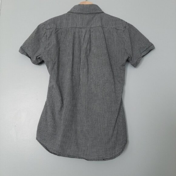 AMERICAN APPAREL Black & White Short Sleeve Gingham Button Down Shirt Top Sz XXS - Picture 7 of 11